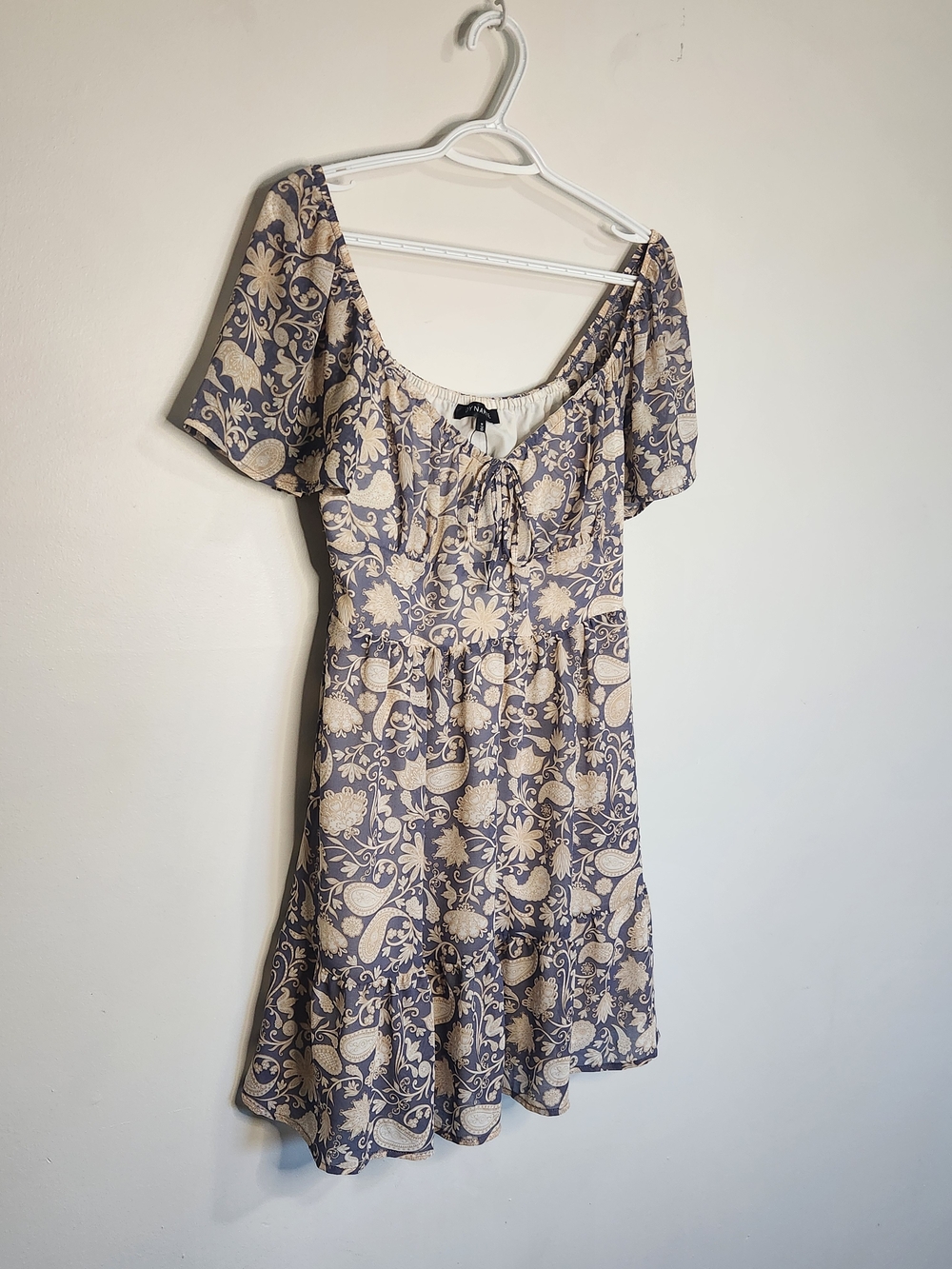 Dynamite Dusty Blue and Beige Floral Mini Dress